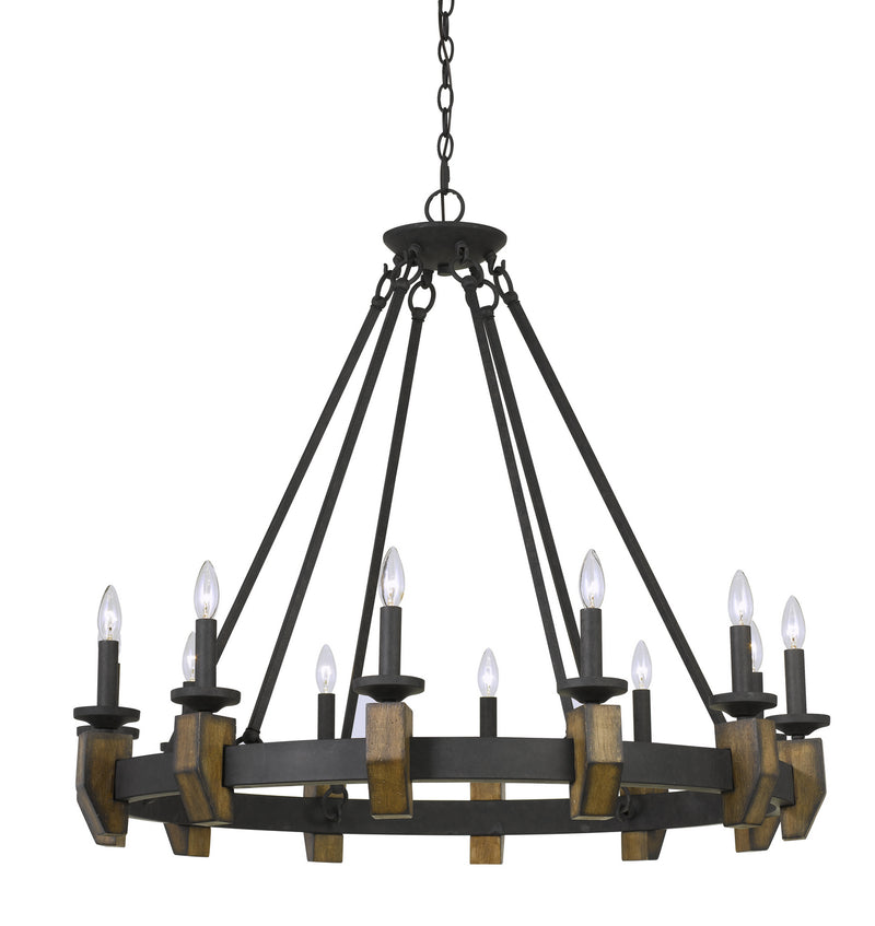 Cal Lighting FX-3517-12 12 Light Chandelier, Bronze/Wood