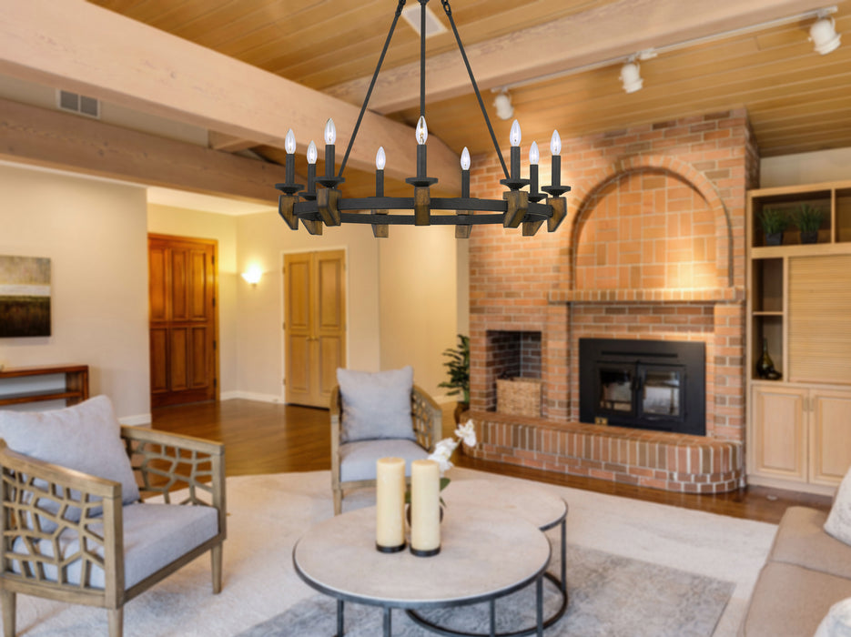 Cal Lighting FX-3517-9 Nine Light Chandelier, Bronze/Wood