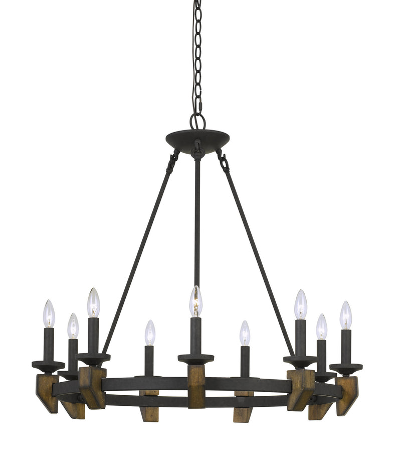 Cal Lighting FX-3517-9 Nine Light Chandelier, Bronze/Wood