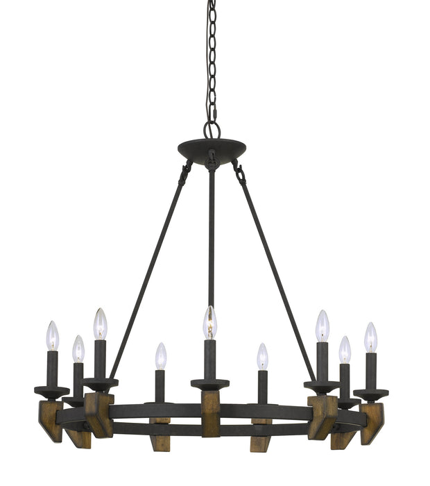 Cal Lighting FX-3517-9 Nine Light Chandelier, Bronze/Wood