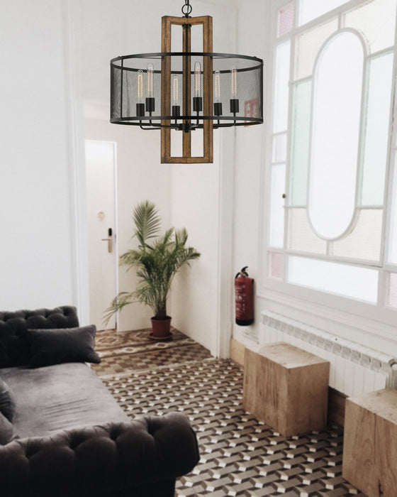 Cal Lighting FX-3678-6 Six Light Chandelier, Wood
