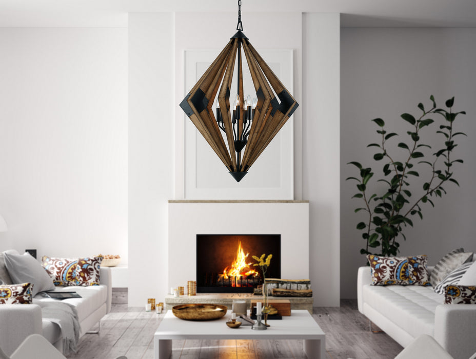 Cal Lighting FX-3679-9 Nine Light Chandelier, Wood