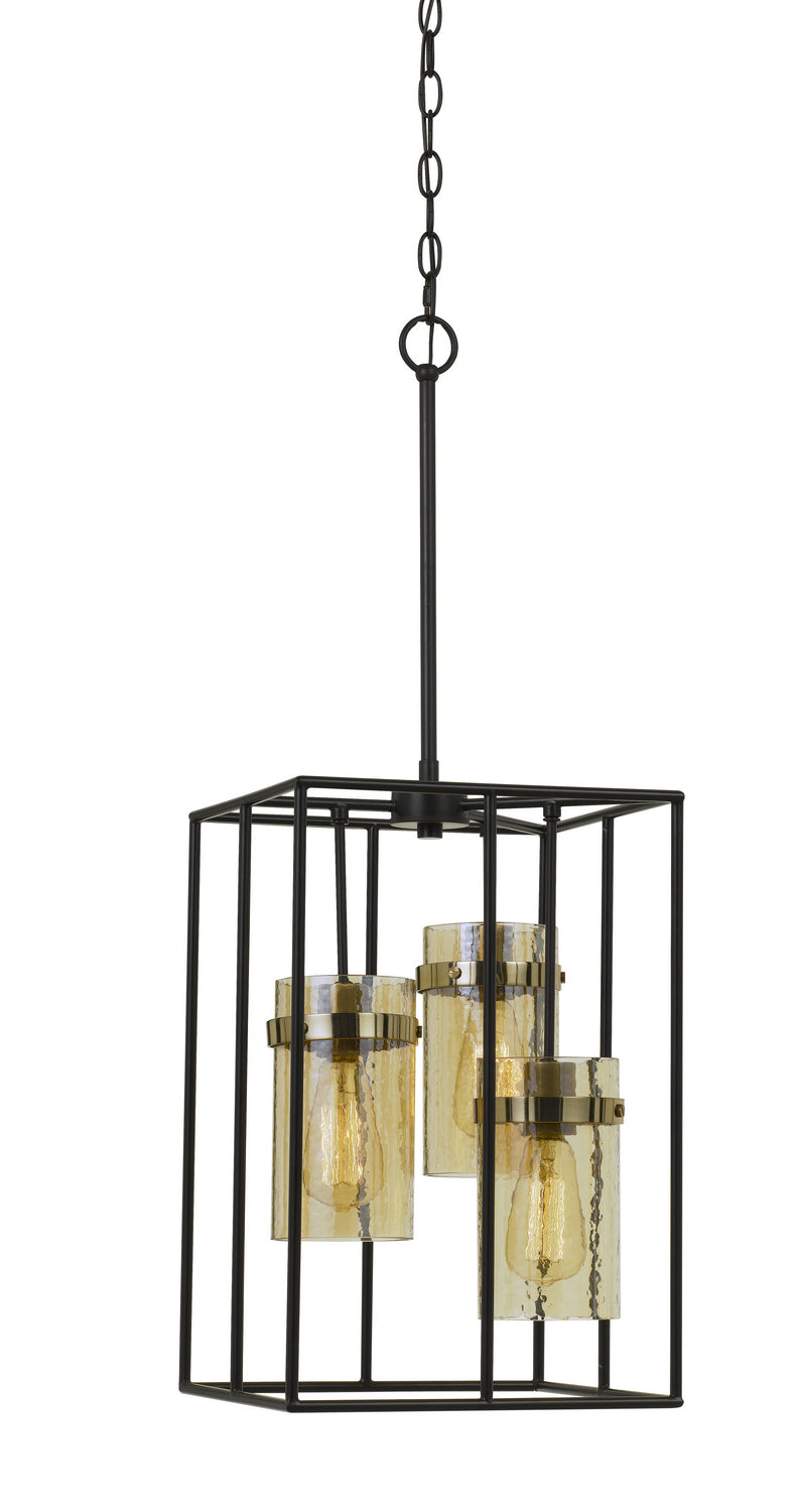 Cal Lighting FX-3680-3 Three Light Pendant, Black/Antique Brass
