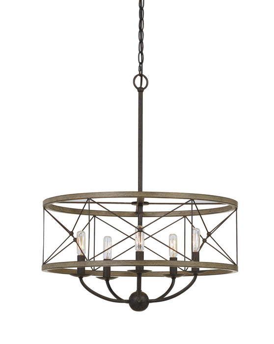 Cal Lighting FX-3685-5 Five Light Pendant, Distress Ivory/Iron