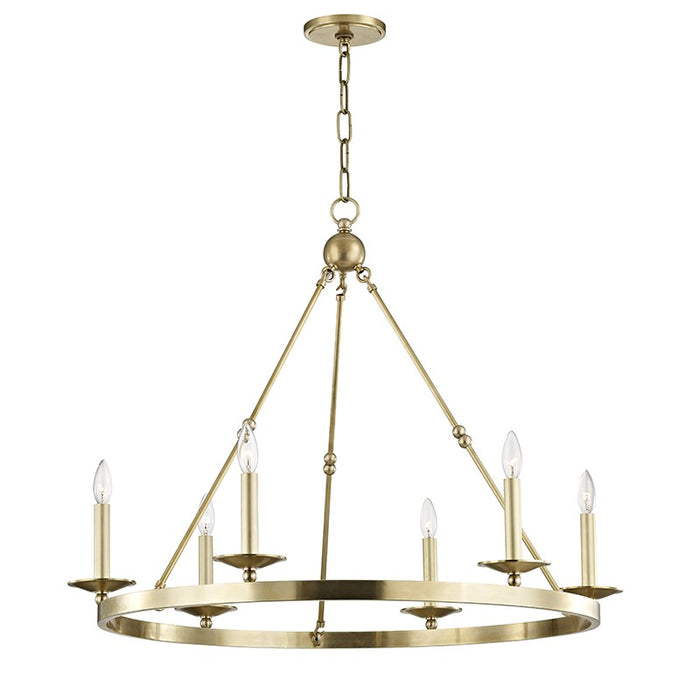 Hudson Valley 3206-AGB Six Light Chandelier, Aged Brass