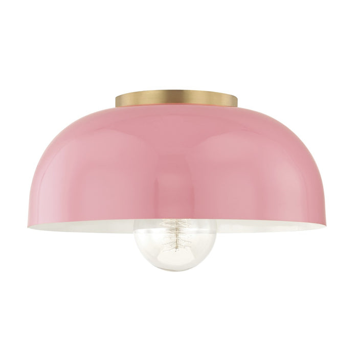 Mitzi H199501L-AGB/PK One Light Flush Mount, Aged Brass/Pink