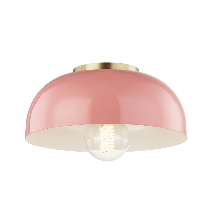 Mitzi H199501S-AGB/PK One Light Flush Mount, Aged Brass/Pink