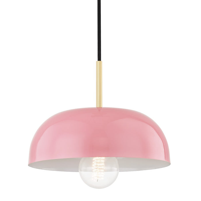 Mitzi H199701S-AGB/PK One Light Pendant, Aged Brass/Pink