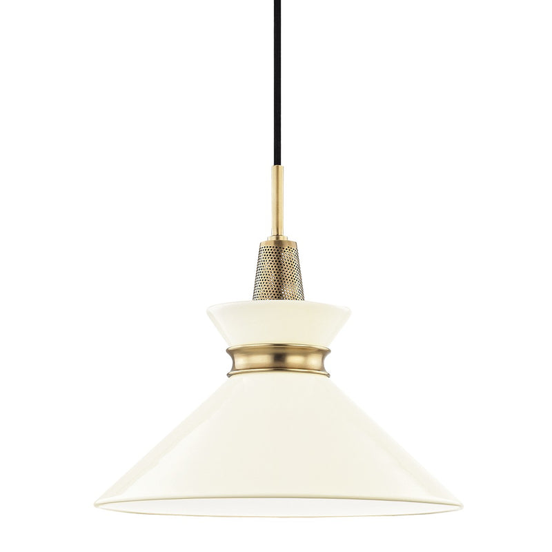 Mitzi H251701S-AGB/CR One Light Pendant, Aged Brass/Cream