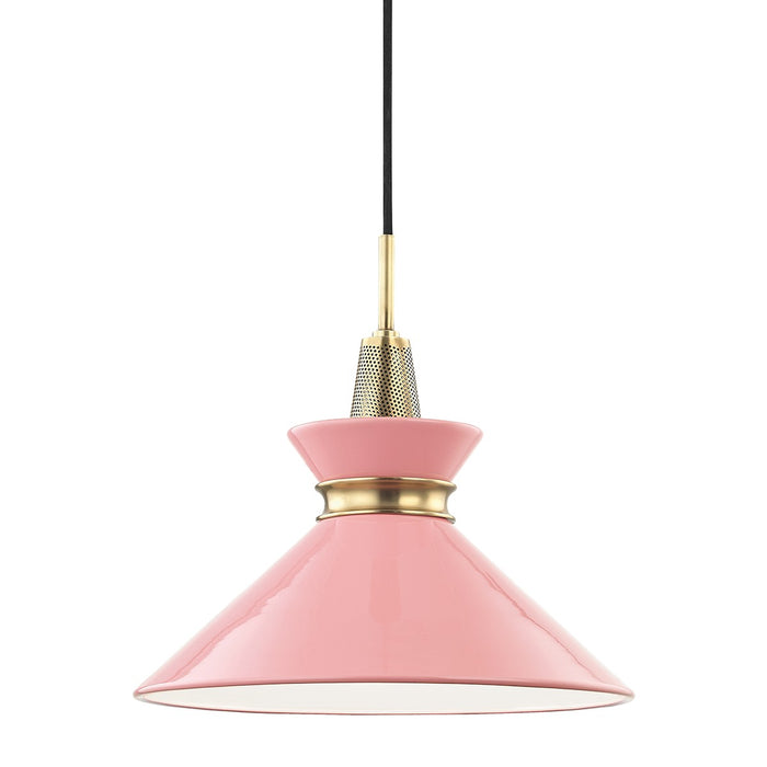 Mitzi H251701S-AGB/PK One Light Pendant, Aged Brass/Pink