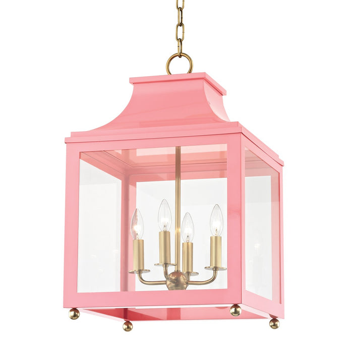 Mitzi H259704L-AGB/PK Four Light Lantern, Aged Brass/Pink