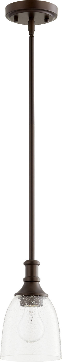 Quorum 3811-186 One Light Pendant, Oiled Bronze w/ Clear/Seeded