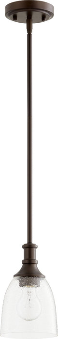 Quorum 3811-186 One Light Pendant, Oiled Bronze w/ Clear/Seeded