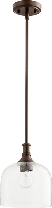 Quorum 3911-186 One Light Pendant, Oiled Bronze w/ Clear/Seeded