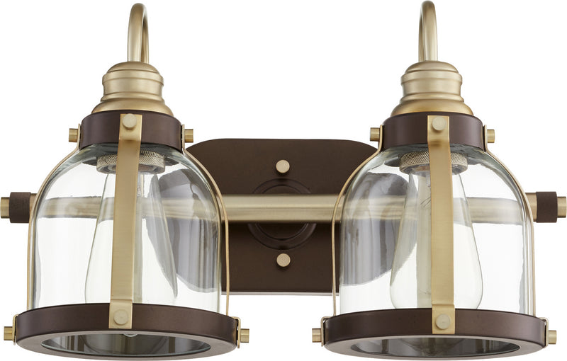 Quorum 586-2-8086 Two Light Vanity, Aged Brass w/ Oiled Bronze