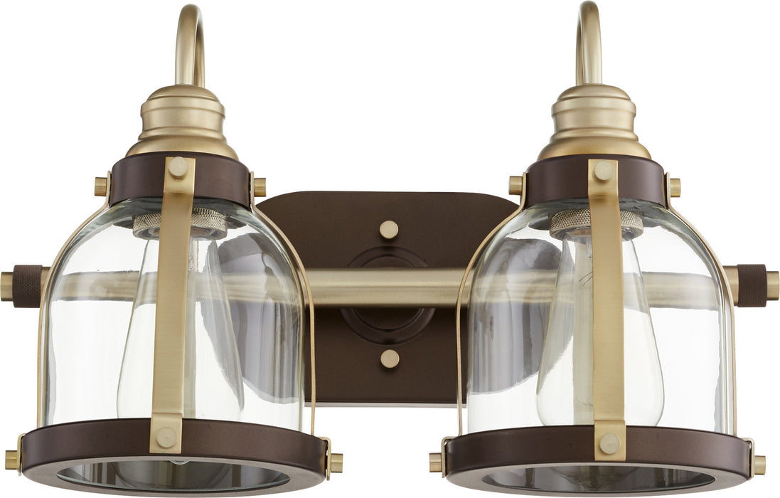 Quorum 586-2-8086 Two Light Vanity, Aged Brass w/ Oiled Bronze