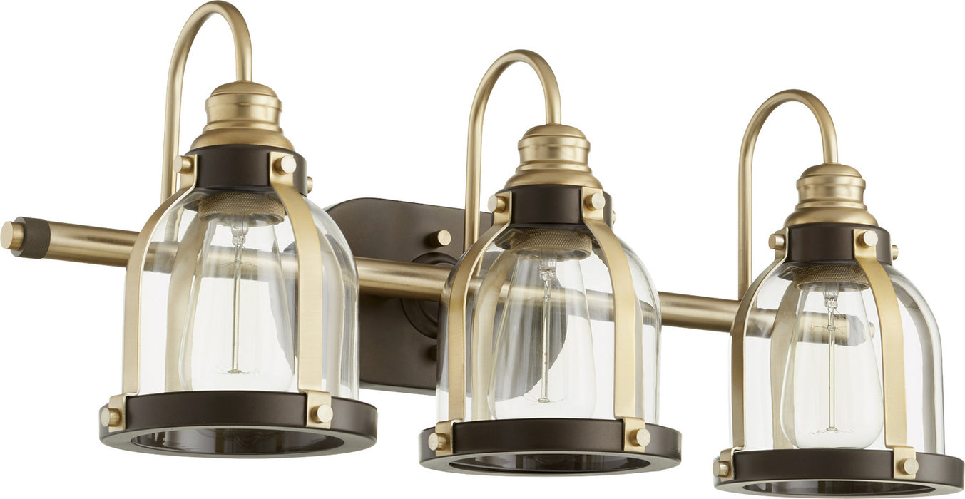 Quorum 586-3-8086 Three Light Vanity, Aged Brass w/ Oiled Bronze