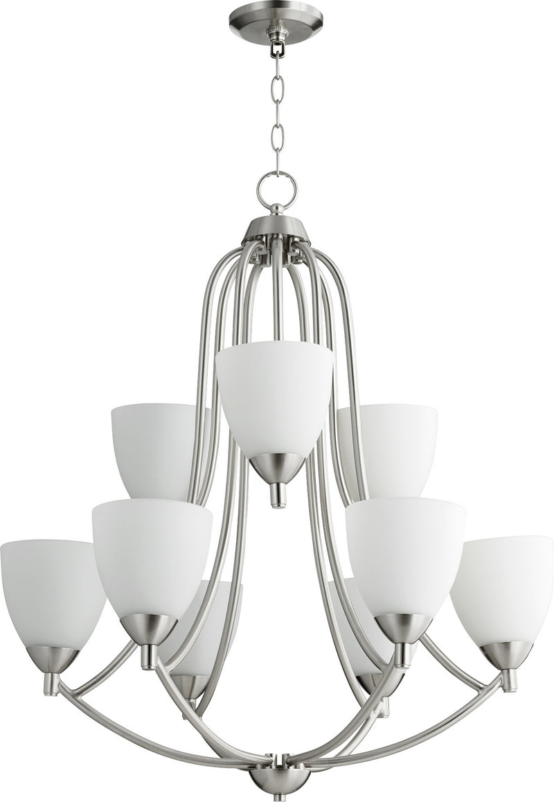 Quorum 6069-9-65 Nine Light Chandelier, Satin Nickel