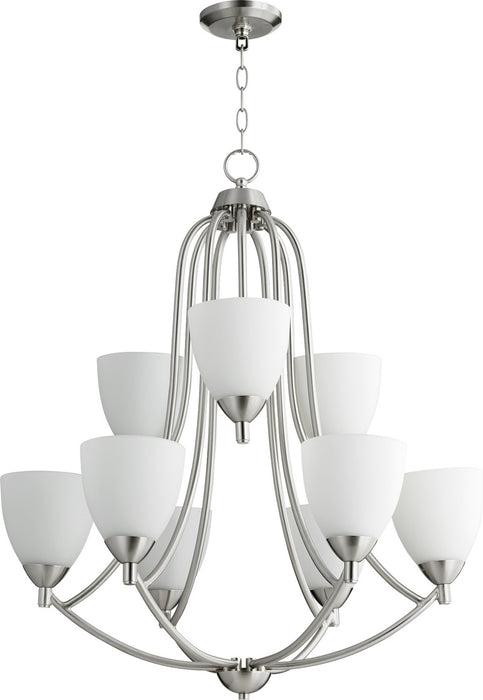 Quorum 6069-9-65 Nine Light Chandelier, Satin Nickel
