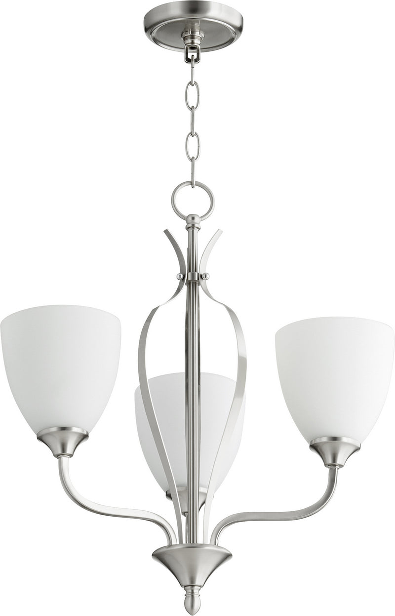 Quorum 6127-3-65 Three Light Chandelier, Satin Nickel