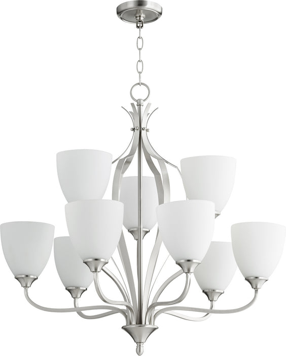 Quorum 6127-9-65 Nine Light Chandelier, Satin Nickel