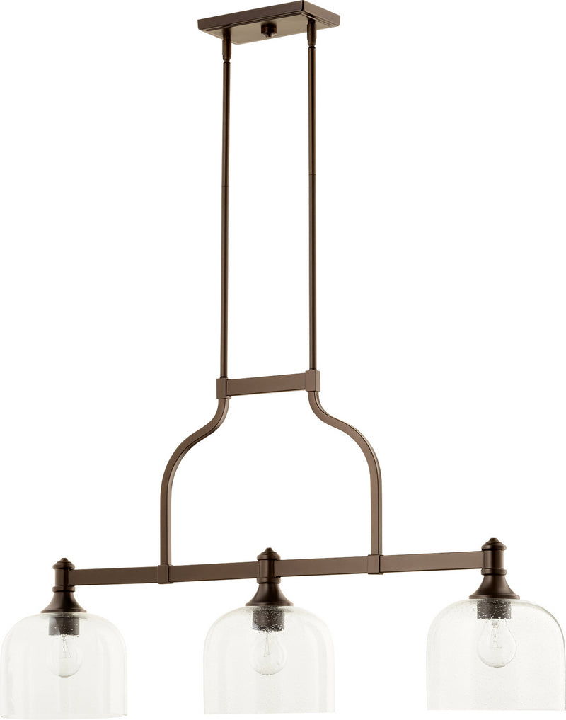Quorum 6611-3-186 Three Light Island Pendant, Oiled Bronze w/ Clear/Seeded