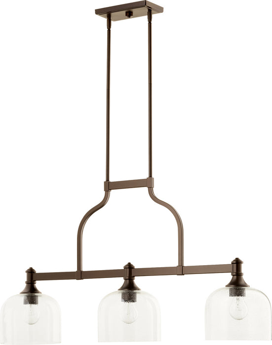 Quorum 6611-3-186 Three Light Island Pendant, Oiled Bronze w/ Clear/Seeded