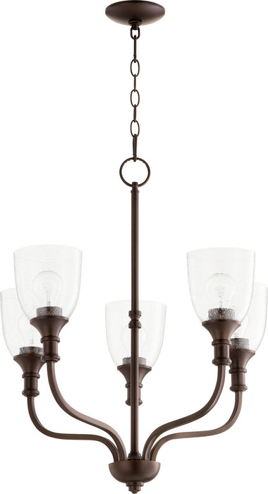 Quorum 6811-5-186 Five Light Chandelier, Oiled Bronze w/ Clear/Seeded