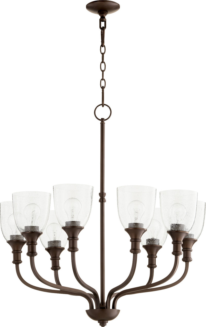 Quorum 6811-8-186 Eight Light Chandelier, Oiled Bronze w/ Clear/Seeded