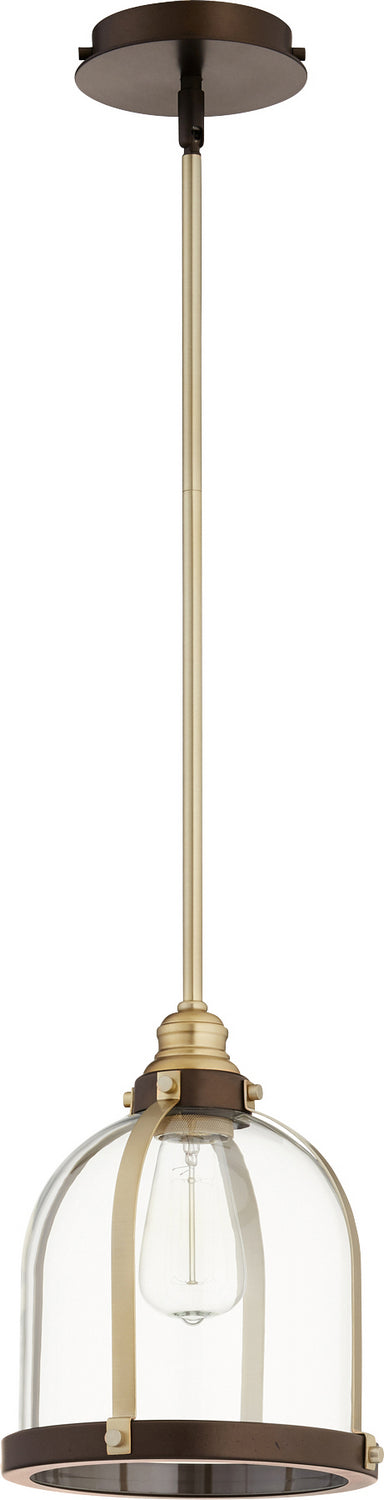 Quorum 886-8086 One Light Pendant, Aged Brass w/ Oiled Bronze