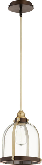 Quorum 886-8086 One Light Pendant, Aged Brass w/ Oiled Bronze