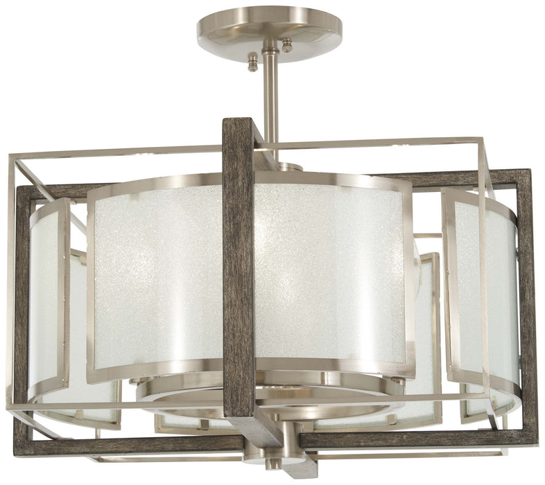 Minka-Lavery 4561-098 Four Light Pendant(Convertible To Semiflush), Brushed Nickel W/Shale Wood