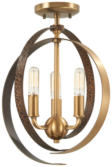 Minka-Lavery 4622-099 Three Light Pendant (Convertible To Semi-Flush), Aged Brass W/Textured Iron