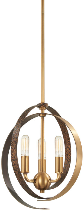 Minka-Lavery 4622-099 Three Light Pendant (Convertible To Semi-Flush), Aged Brass W/Textured Iron