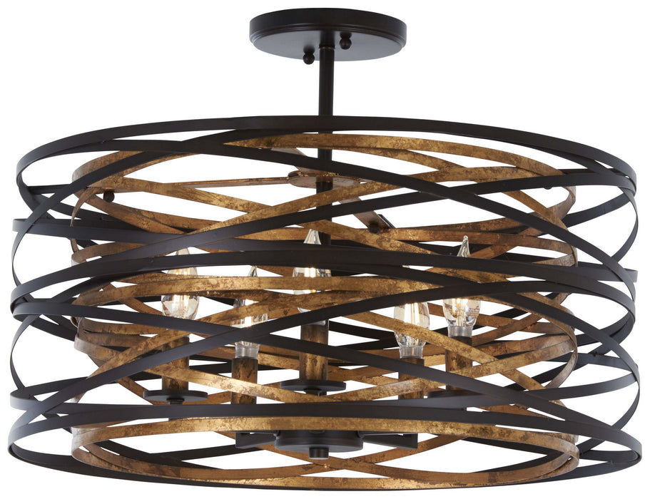 Minka-Lavery 4671-111 Five Light Semi Flush Mount, Dark Bronze W/Mosaic Gold Inte