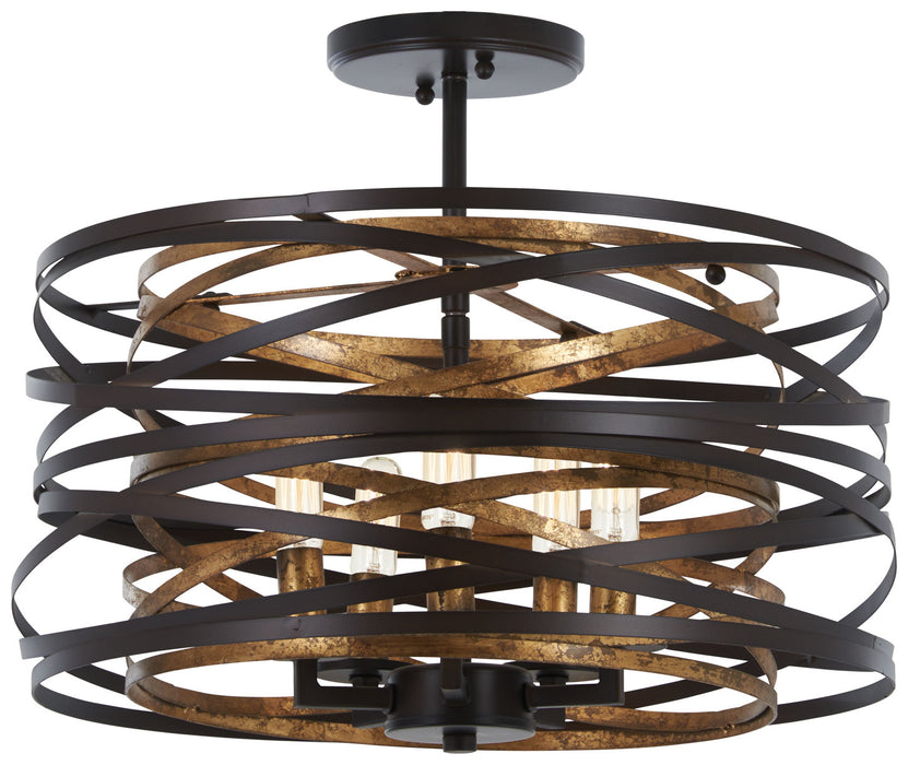 Minka-Lavery 4675-111 Five Light Pendant (Convertible To Semiflush), Dark Bronze W/Mosaic Gold Inte