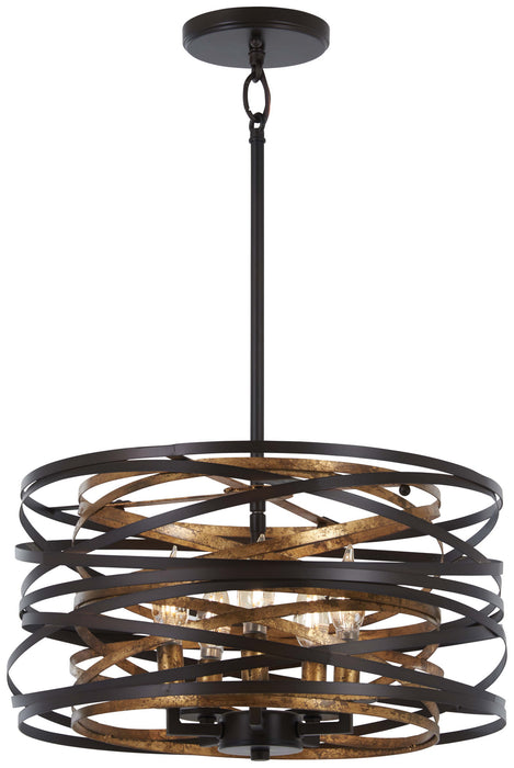 Minka-Lavery 4675-111 Five Light Pendant (Convertible To Semiflush), Dark Bronze W/Mosaic Gold Inte