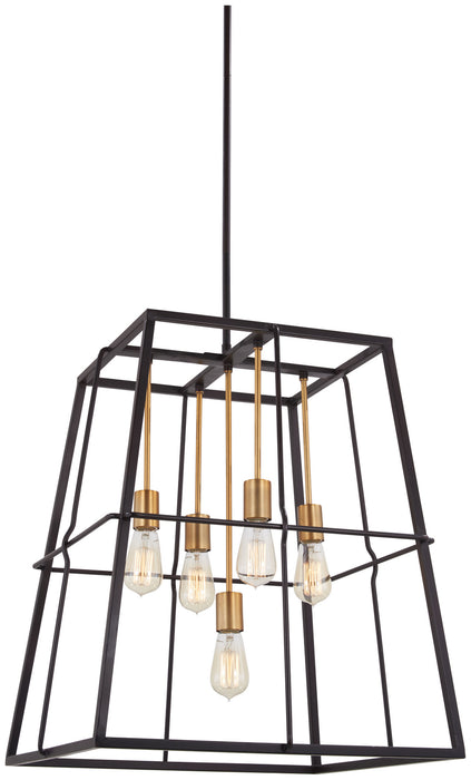 Minka-Lavery 4765-416 Five Light Pendant, Painted Bronze W/Natural Brush