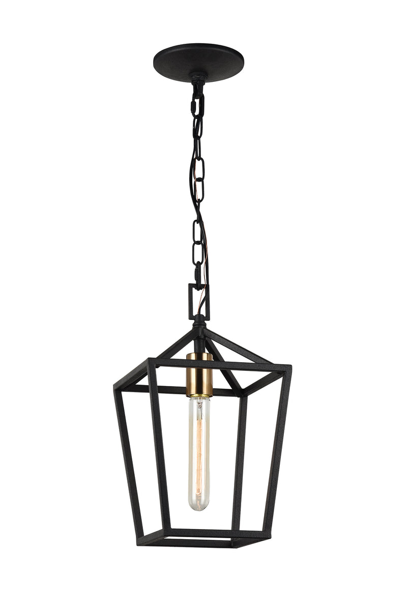 Matteo Lighting C61701RB One Light Pendant, Rusty Black & Aged Gold Brass accents