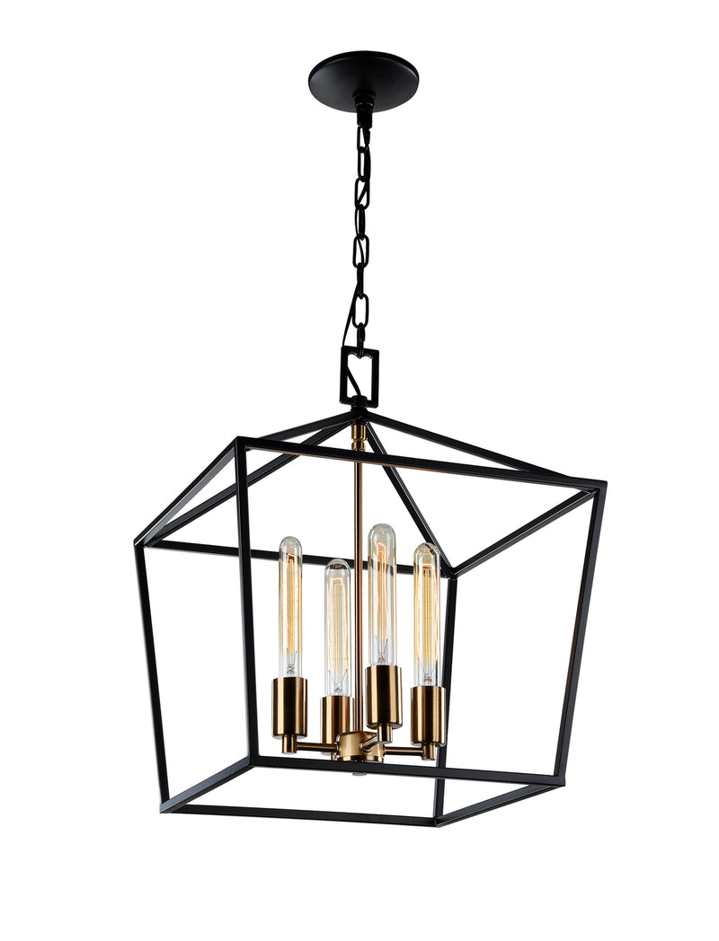 Matteo Lighting C61704RB Four Light Chandelier, Rusty Black & Aged Gold Brass accents