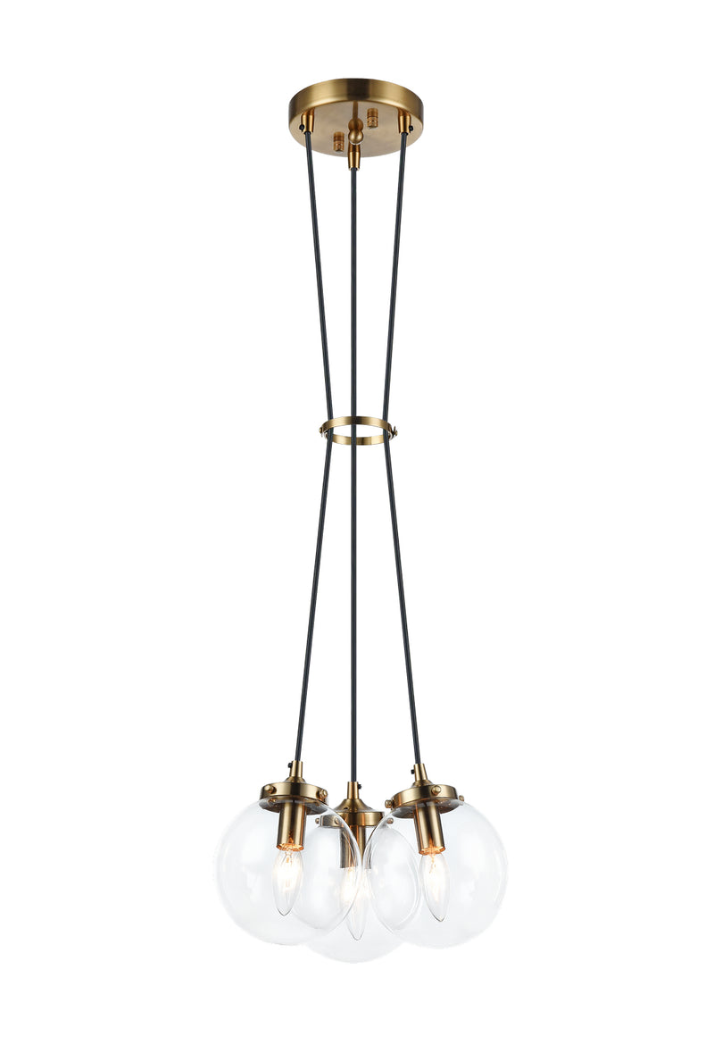 Matteo Lighting C63003AGCL Three Light Pendant, Aged Gold Brass