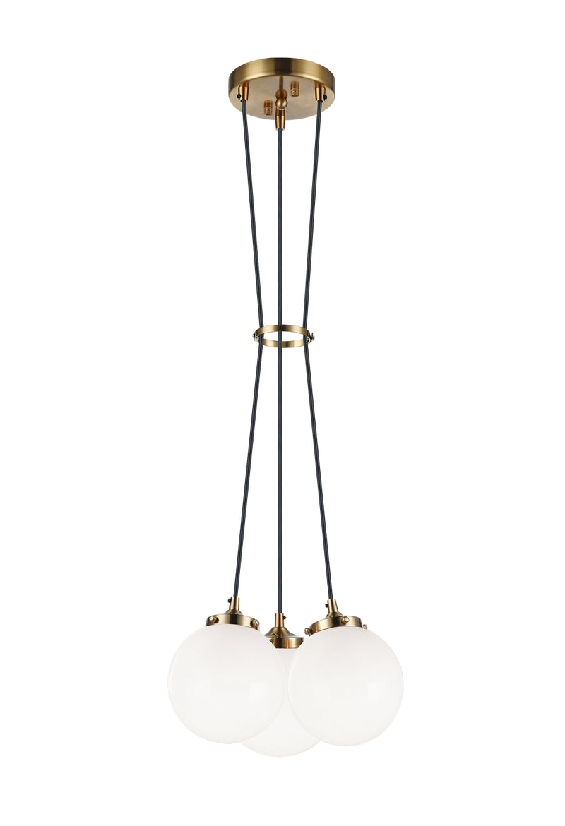 Matteo Lighting C63003AGOP Three Light Pendant, Aged Gold Brass