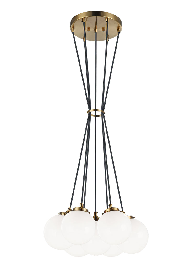 Matteo Lighting C63007AGOP Seven Light Pendant, Aged Gold Brass