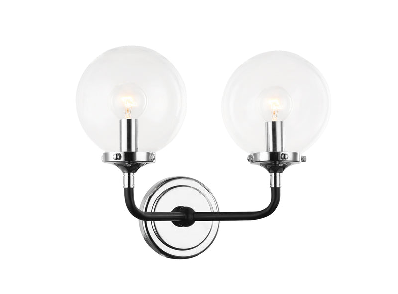 Matteo Lighting W58202CHCL Two Light Wall Sconce, Black & Chrome