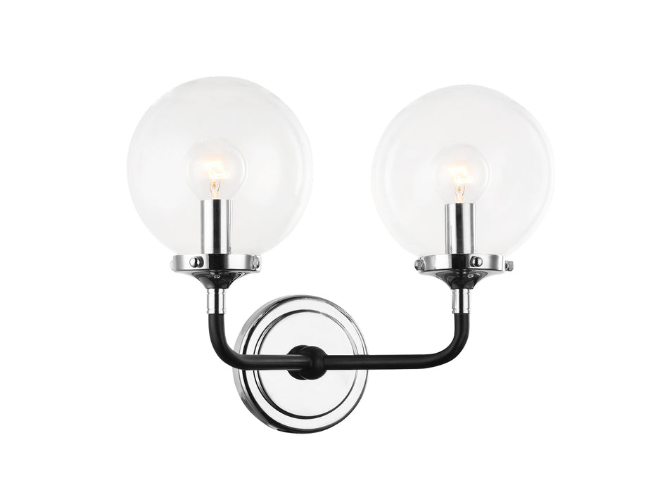 Matteo Lighting W58202CHCL Two Light Wall Sconce, Black & Chrome