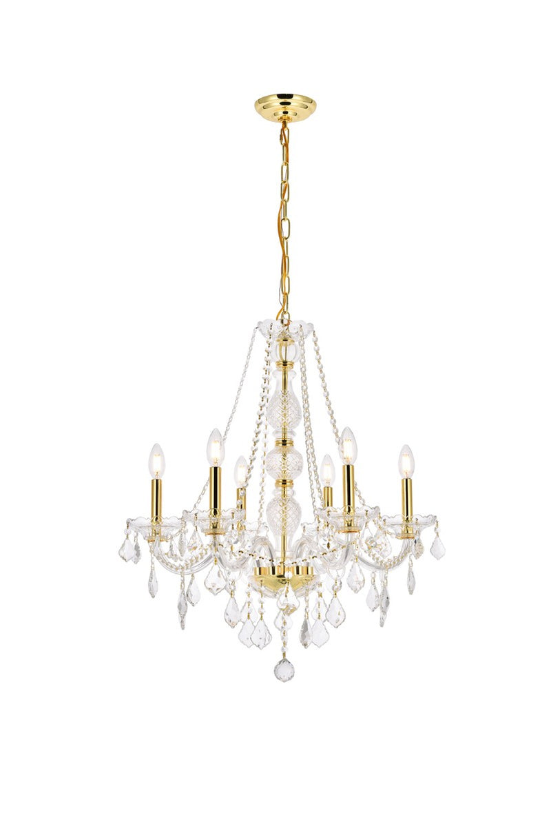 Elegant Lighting V7856D24G/RC Six Light Chandelier, Gold