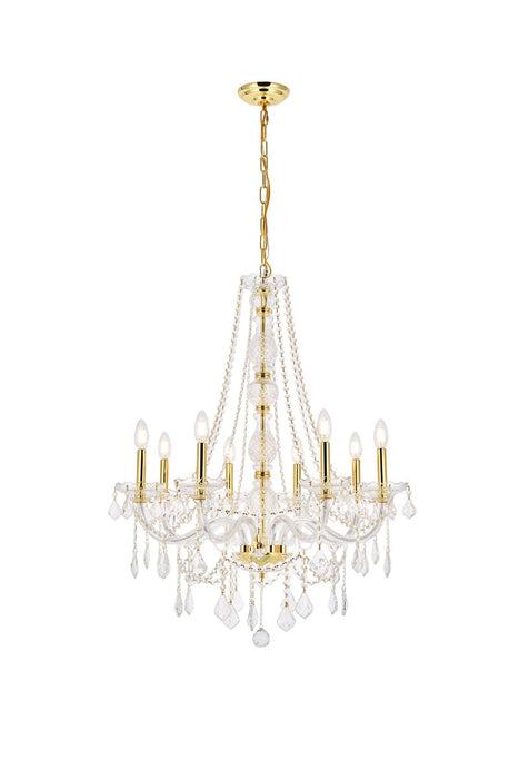Elegant Lighting V7858D28G/RC Eight Light Chandelier, Gold
