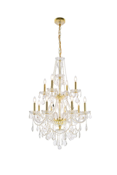 Elegant Lighting V7890D28G/RC 12 Light Chandelier, Gold