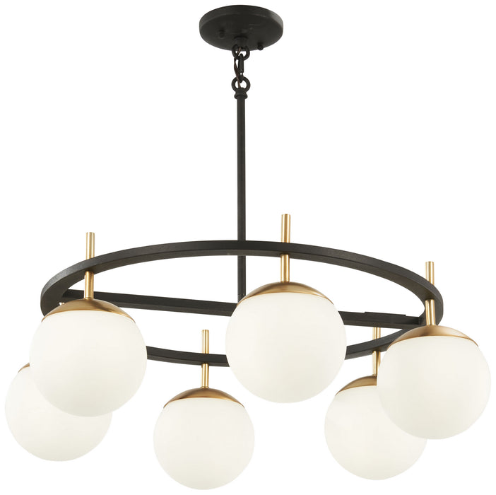George Kovacs P1356-618 Six Light Pendant, Weathered Black W/Autumn Gold