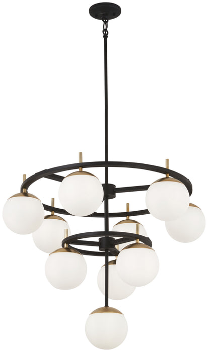 George Kovacs P1358-618 Ten Light Chandelier, Weathered Black W/Autumn Gold